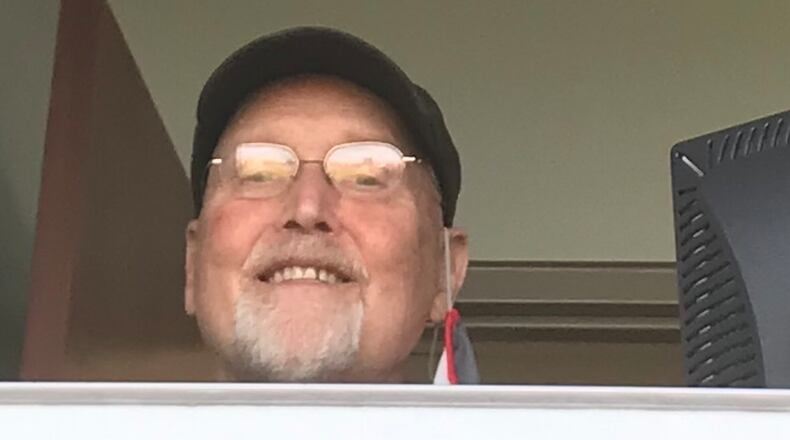 Mark Miller is pictured in the press box at Day Air Ballpark.
