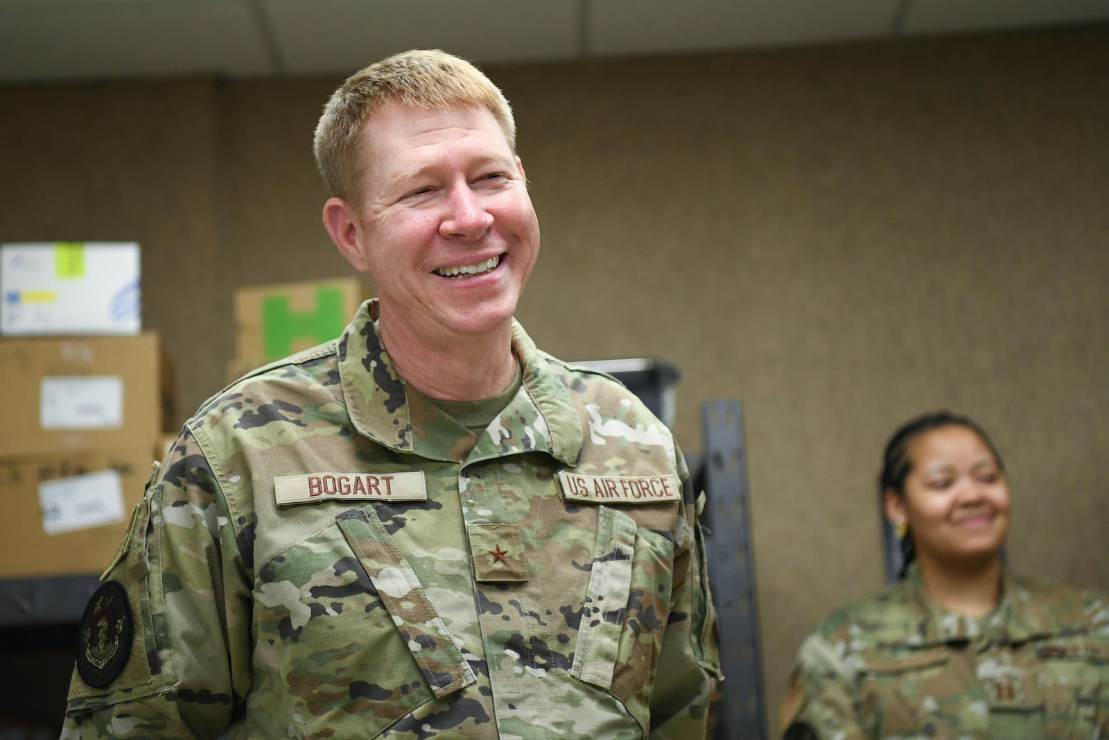 Brig. Gen. Robert K. Bogart, then the command surgeon for the headquarters of Air Combat Command, visits the 319th Medical Group in 2023 at Grand Forks Air Force Base, North Dakota. Air Force photo