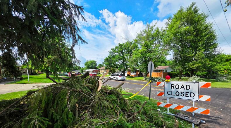 FILE - Severe weather passed through the area in late July bringing strong winds and tornadoes. The damage hit Clark County in Moorefield Township near the intersection of Moorefield Road and Ridgewood Road West. NICK GRAHAM / STAFF