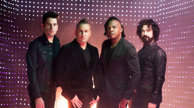 Christian rockers Newsboys, (left to right) Jeff Frankenstein, Duncan Phillips, Michael Tait and Jody Davis, perform at Fraze Pavilion in Kettering on Friday, June 10. CONTRIBUTED