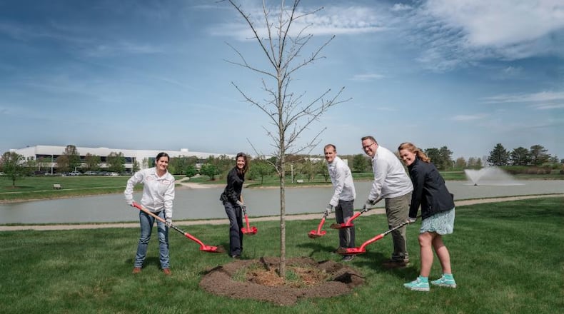 Honda employees and state officials planted a ceremonial tree at a celebratory event to symbolize the effort to enhance biodiversity and carbon capture in the area around their Ohio facilities. (Pictured L-R – Honda associate Mahjabeen Qadir, State Representative Tracy Richardson, Honda associate Joel Agner, Honda associate Craig Lloyd, Ohio EPA Director Anne Vogel)