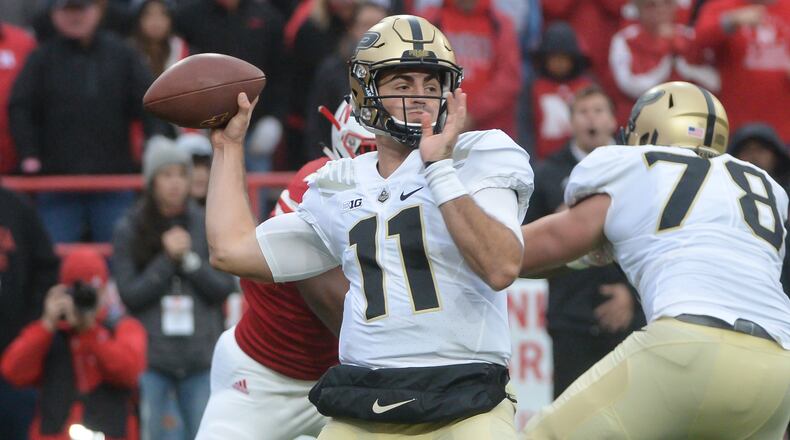LINCOLN, NE - SEPTEMBER 29: Quarterback David Blough #11 of the Purdue Boilermakers passes against the Nebraska Cornhuskers at Memorial Stadium on September 29, 2018 in Lincoln, Nebraska. (Photo by Steven Branscombe/Getty Images)