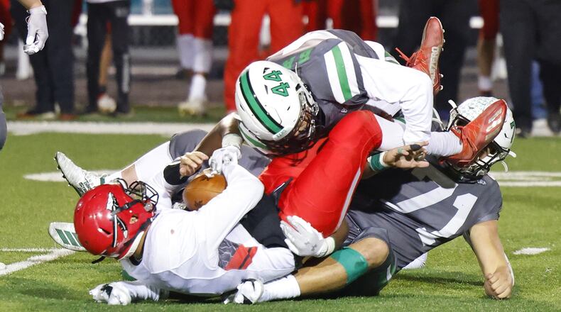 Badin defeated Lima Shawnee 17-0 in their regional quarterfinals football playoff game Friday, Nov. 5, 2021 at Hamilton’s Virgil M. Schwarm Stadium. NICK GRAHAM / STAFF