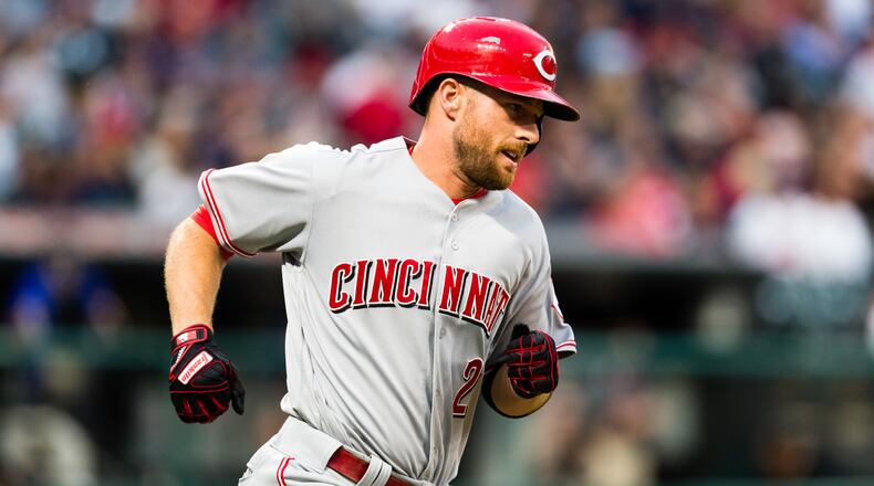Reds All-Star shortstop Zack Cozart rounds the bases on a solo home run during against the Indians at Progressive Field on July 24, 2017 in Cleveland, Ohio. With the MLB trade deadline hours away, his name has popped up.