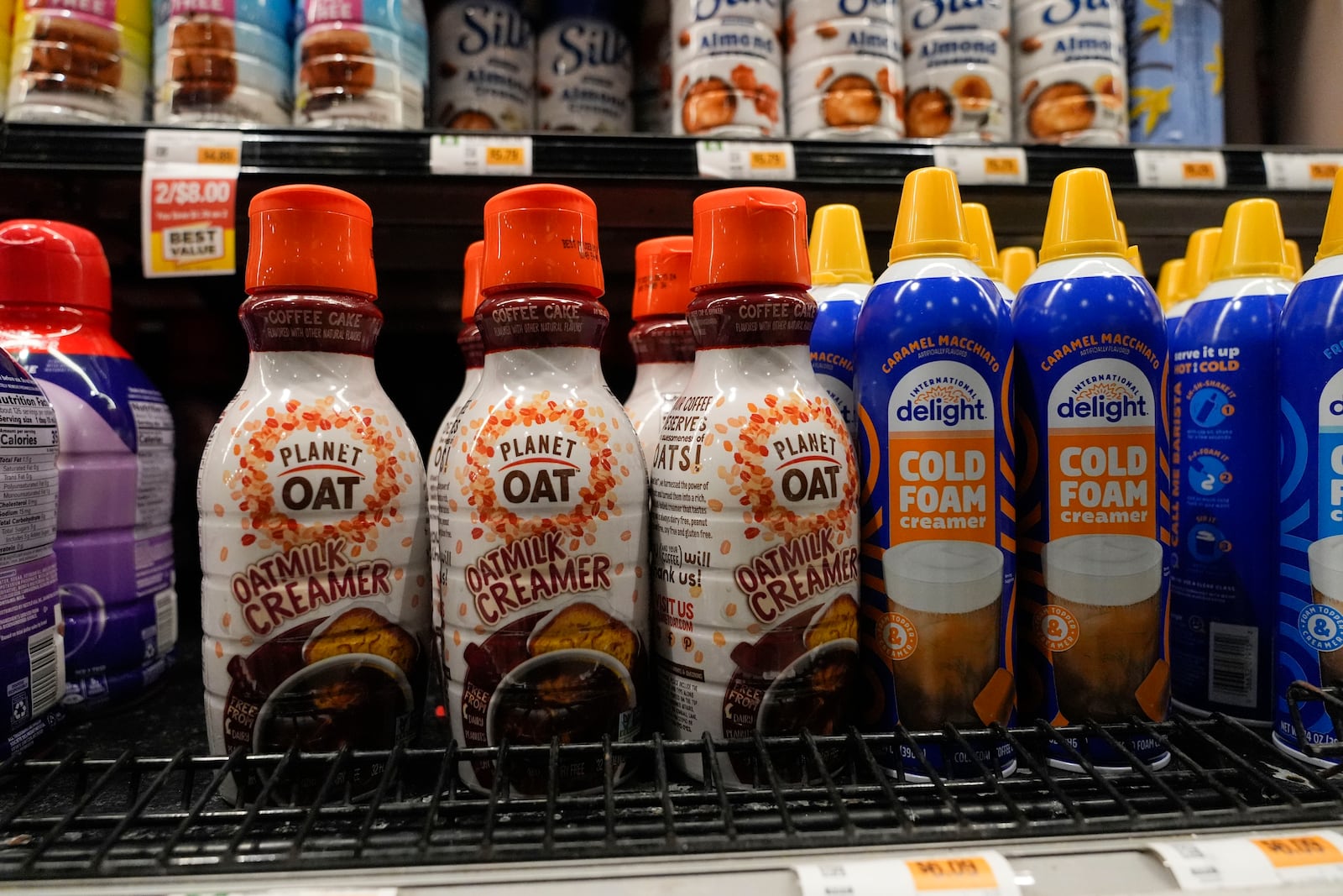 FILE - Dairy free creamer sit in a cooler at a grocery store in New Orleans, April 17, 2024. (AP Photo/Gerald Herbert, File)