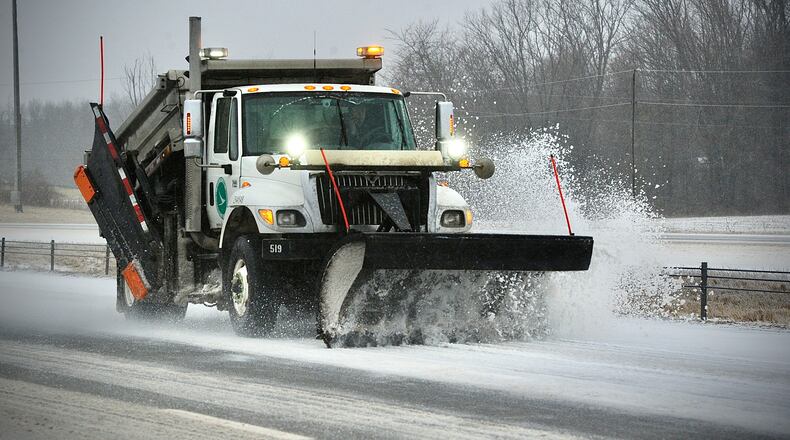 ODOT snow plows continue to work I-70 east and westbound in Clark County Thursday, February 3, 2022.