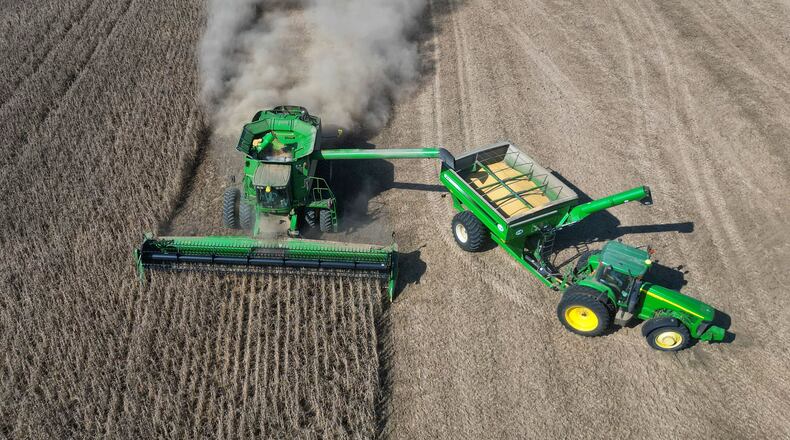 Gary Gerber and crew harvest soybeans in Wayne Township in Butler County Monday, Sept. 29, 2025. NICK GRAHAM/STAFF