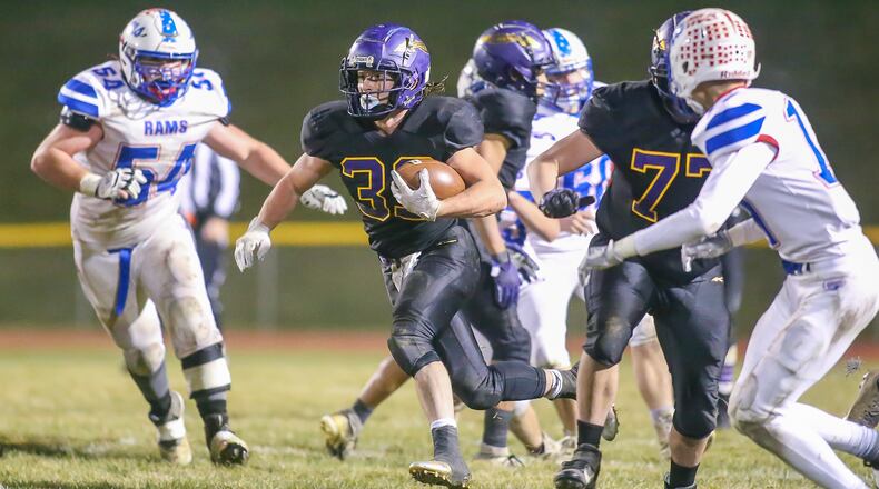 Mechanicsburg High School senior Jake Hurst runs the ball during their game against Greeneview on Saturday, Nov. 6 in Mechanicsburg. The Indians won 31-21. Michael Cooper/CONTRIBUTED