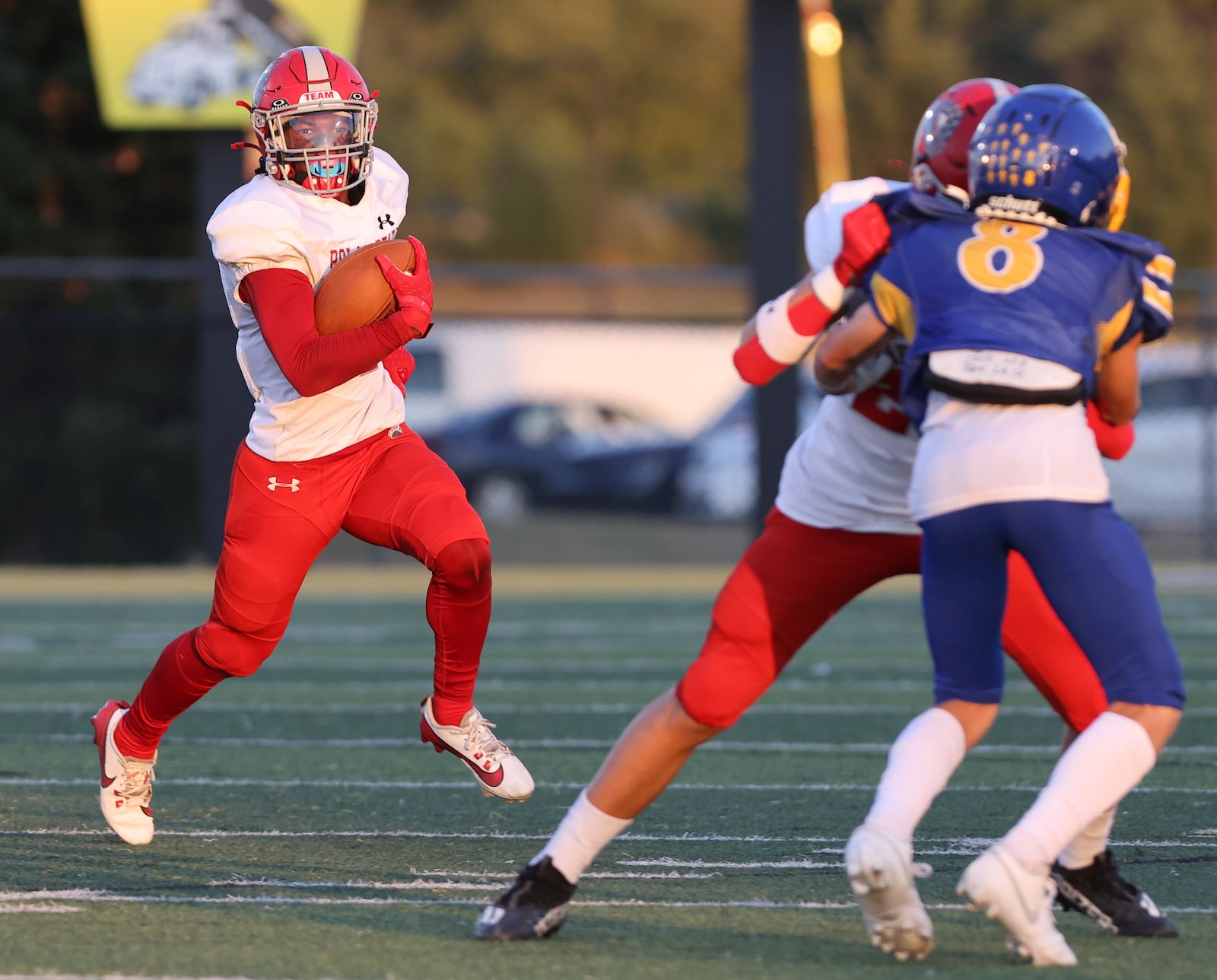 Northridge senior receiver Tre'von Rowe runs during a Three Rivers Conference game against Lehman Catholic on Thursday, Sept. 11 at Sidney Memorial Stadium. BRYANT BILLING / STAFF