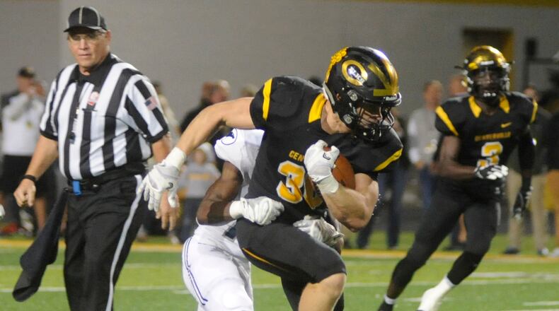 Centerville senior running back Ross Harmon ran for a season-high 128 yards and scored in a 43-28 Week 9 defeat of visiting Fairmont. MARC PENDLETON / STAFF