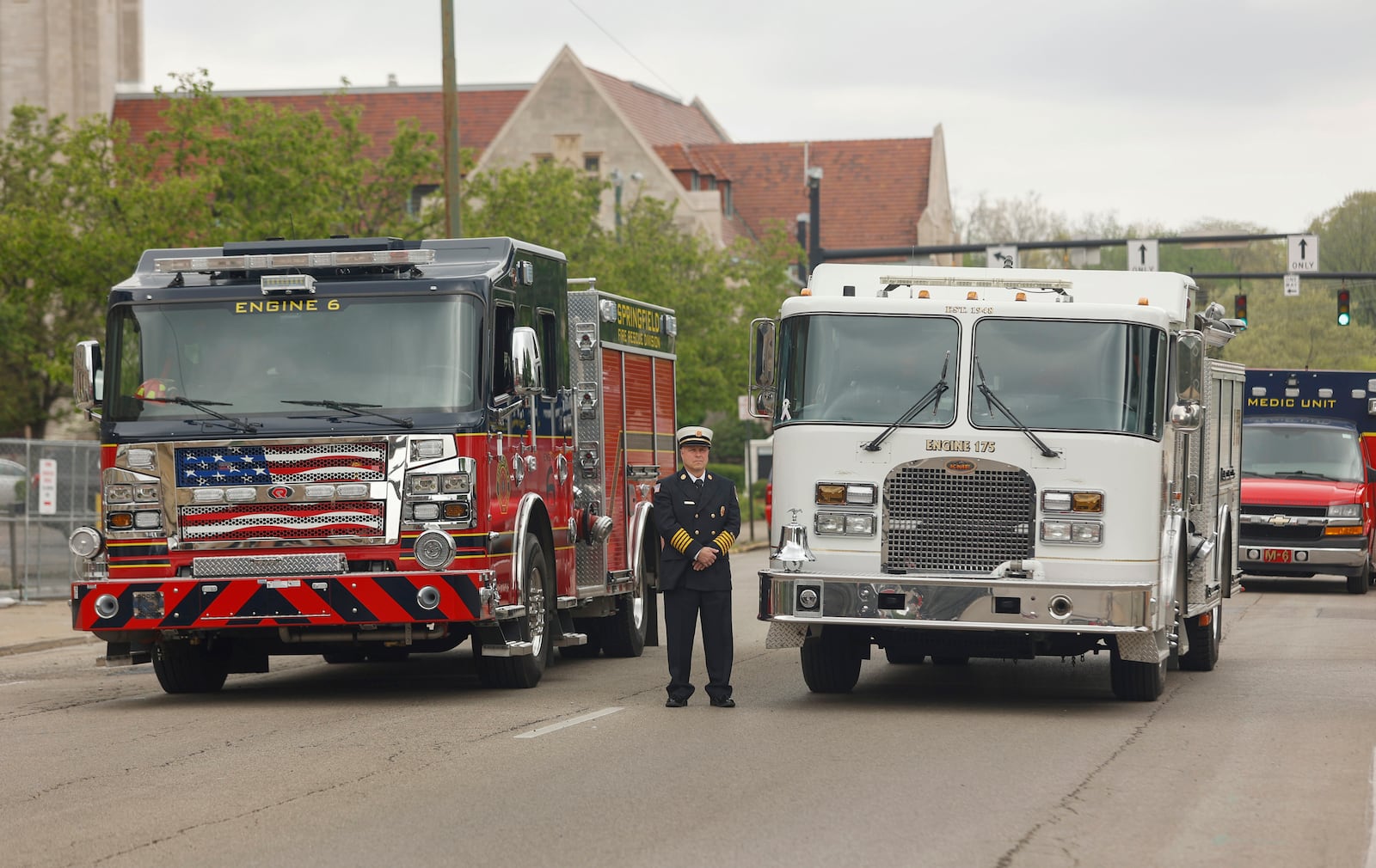 Pleasant Township fire chief Mike Willis listens to speakers during Public Safety Forces Day on Friday, May 2, 2025, near the Clark County Public Safety Memorial. JOSEPH COOKE/STAFF

