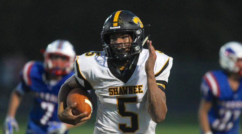 Shawnee’s Robie Glass runs against Northwestern on Friday, Sept. 22, 2017, at Northwestern in Springfield. David Jablonski/Staff
