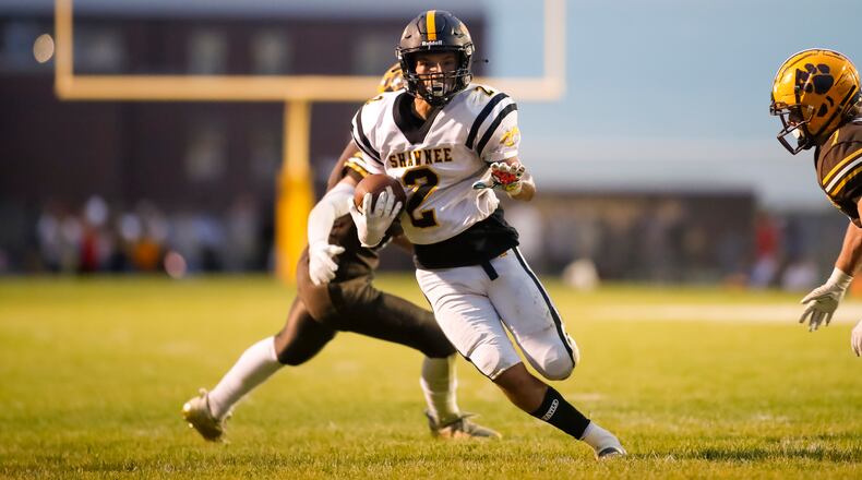 Shawnee's Zane Mercer looks for room to run vs. Kenton Ridge on Sept. 23, 2022. Michael Cooper/CONTRIBUTED