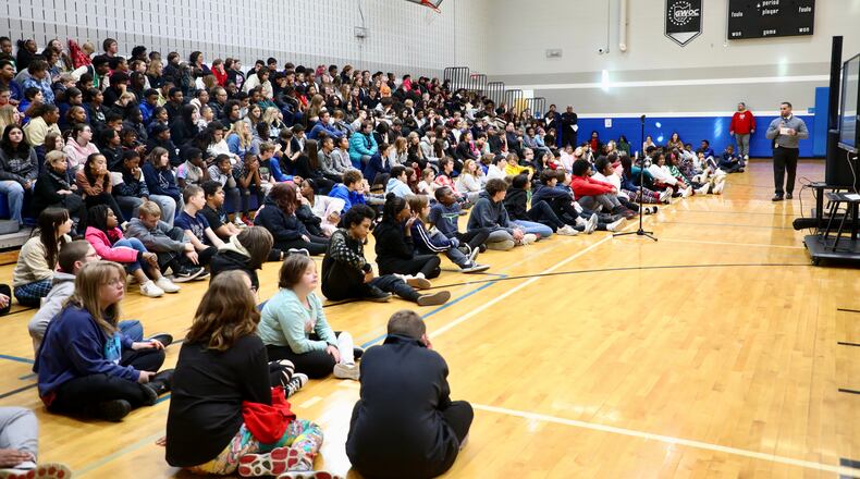 Springfield City School District kicks of the Do the Write Thing Challenge with an assembly at each school featuring Springfield Police Division Detective Justin Massie, who shared his experience with violent situations and coping with the loss of fellow law enforcement officer, Deputy Matthew Yates, and Martin Johnson, Springfield schools’ Coordinator of Psychological and Mental Health Services, also shared important resources with students. Contributed