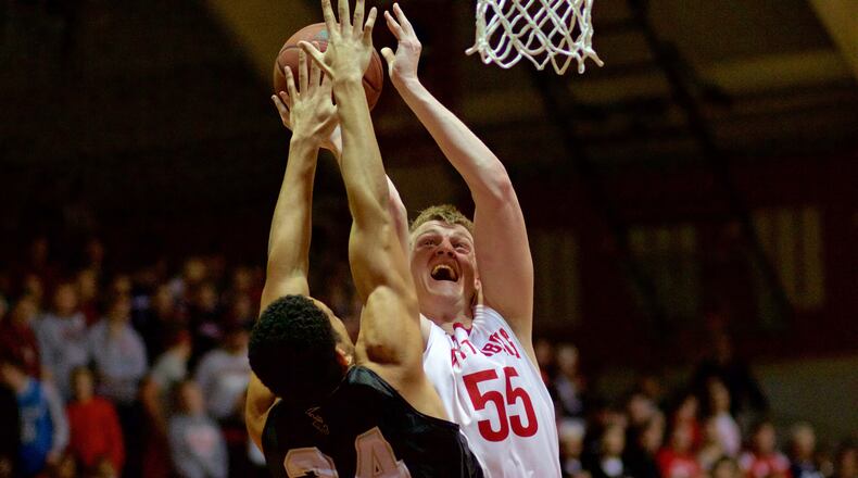 Wittenberg’s Chad Roy shoots against Wooster on Jan. 14, 2017, at Pam Evans Smith Arena. Photo by Nick Falzerano