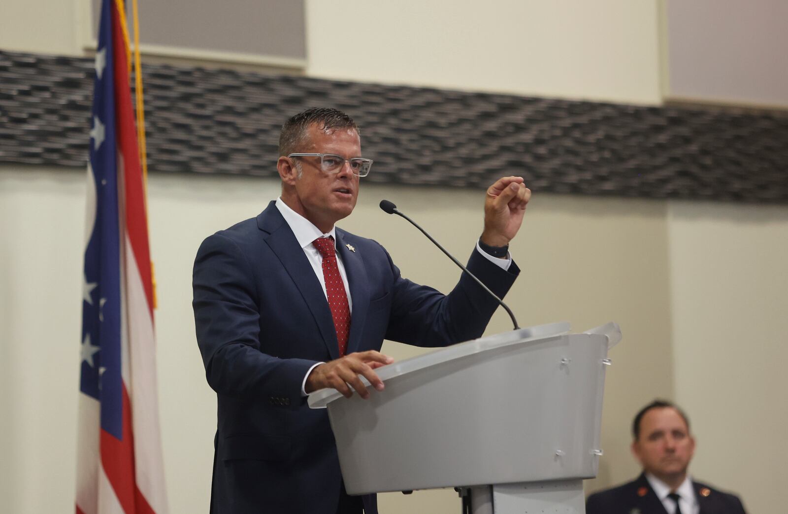 Ohio Department of Public Safety director Andy Wilson speaks at the Springfield Rotary Club's Service Above Self Awards on Monday, May 19, 2025, at Hollenbeck Bayley Center. JOSEPH COOKE/STAFF