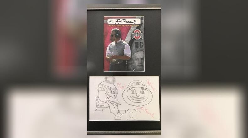 Former Ohio State football coach Jim Tressel has contributed a drawing to be auctioned as part of the Champaign Arts Council’s annual “Bad Art by Good People” fundraiser. CONTRIBUTED