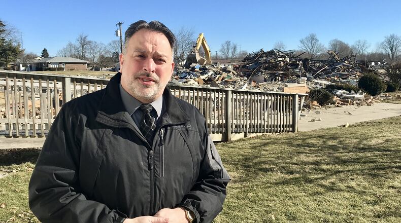 Urbana Local School’s Superintendent Charles Thiel explains that the actual demolition of East Elementary School will take about a week, but the cleaning of the ground will take longer. STAFF/RILEY NEWTON