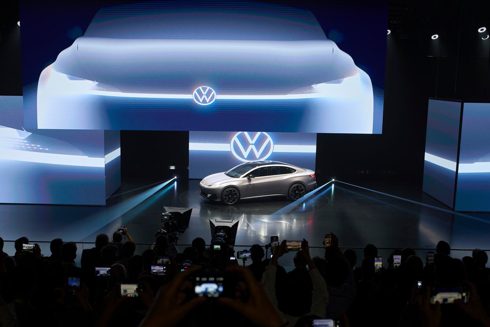 A concept car is shown during the Volkswagen Group media night ahead of the Auto Show in Shanghai, Tuesday, April 22, 2025. (AP Photo/Ng Han Guan)