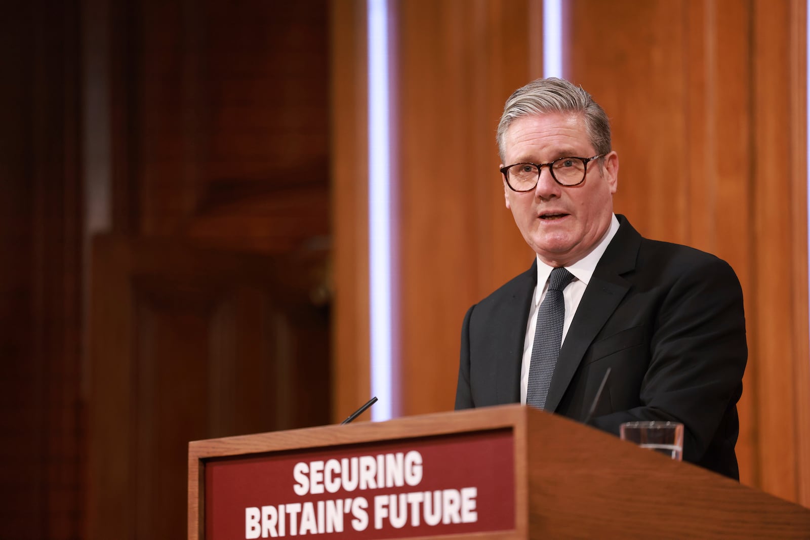 Britain's Prime Minister Keir Starmer speaks during a press conference, ahead of the publication of the government’s Immigration White Paper, in London, Monday, May 12, 2025. (Ian Vogler, Pool Photo via AP)