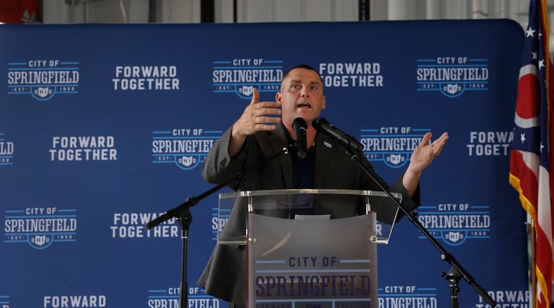 Springfield City Manager Bryan Heck speaks during a ceremony to celebrate the opening of Springfield Fire Station 6 on Tuesday, June 17, 2025, on South Charleston Pike. JOSEPH COOKE/STAFF