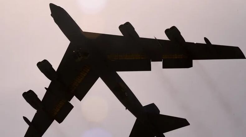 A U.S. Air Force B-52H Stratofortress assigned to Barksdale Air Force Base, Louisiana., lands at Andersen Air Force Base, Guam, in support of a Bomber Task Force deployment, Feb. 8, 2021. BTF deployments familiarize aircrew and supporting units with air bases and operations in different Geographic Combatant Commands areas of operations. (U.S. Air Force photo by Senior Airman Jacob M. Thompson)