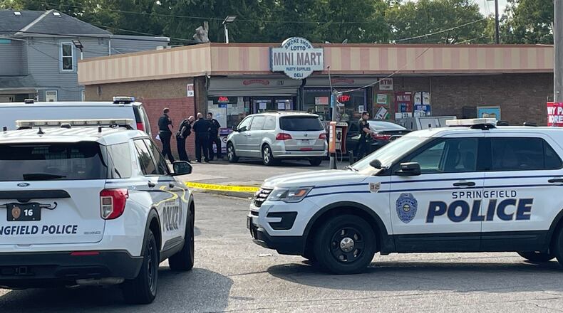 A man was flown to Miami Valley Hospital after a reported shooting at the Mini Mart Fuel America gas station on Selma Road in Springfield. | BILL LACKEY/STAFF