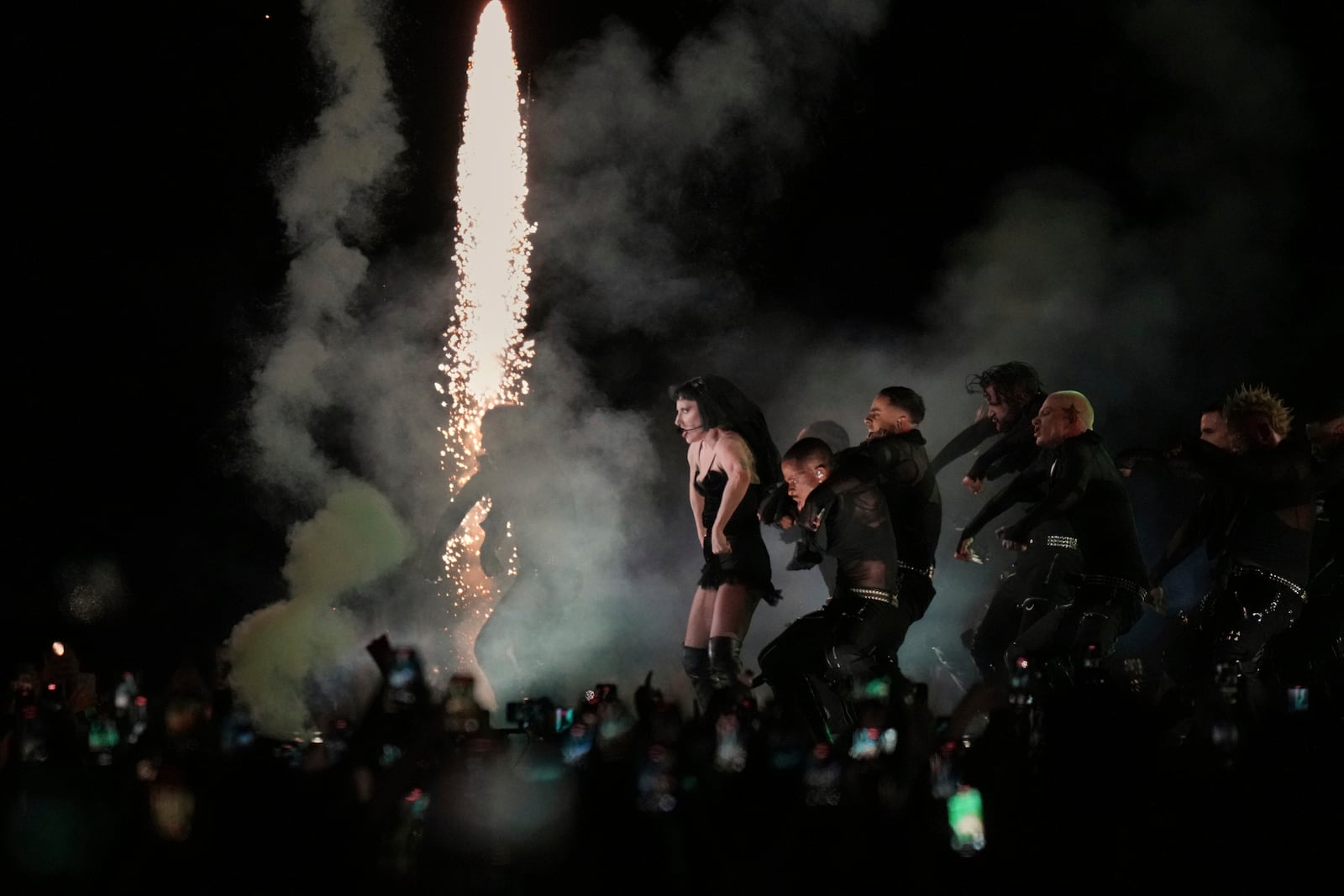 Lady Gaga performs during her free concert on Copacabana Beach in Rio de Janeiro, Saturday, May 3, 2025. (AP Photo/Silvia Izquierdo)