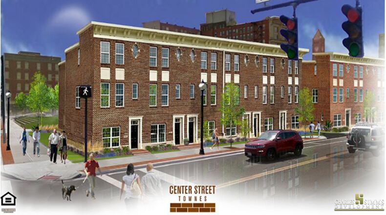 Charles V. Simms Development Corp. is planning to build 34 townhomes in a residential development, called Center Street Townes, on a site between West Main and West Columbia streets in downtown Springfield. CHARLES V. SIMMS DEVELOPMENT CORP.