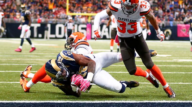 Browns wide receiver Kenny Britt, seen here playing for the Rams against against Cleveland in a 2015 game in the Edward Jones Dome in St. Louis, would love to stack 1,000-yard receiving seasons on top of one another.