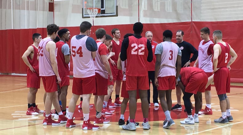 Wittenberg coach Matt Croci talks to the team on Monday, Feb. 19, 2018, at Pam Evans Smith Arena in Springfield. David Jablonski/Staff