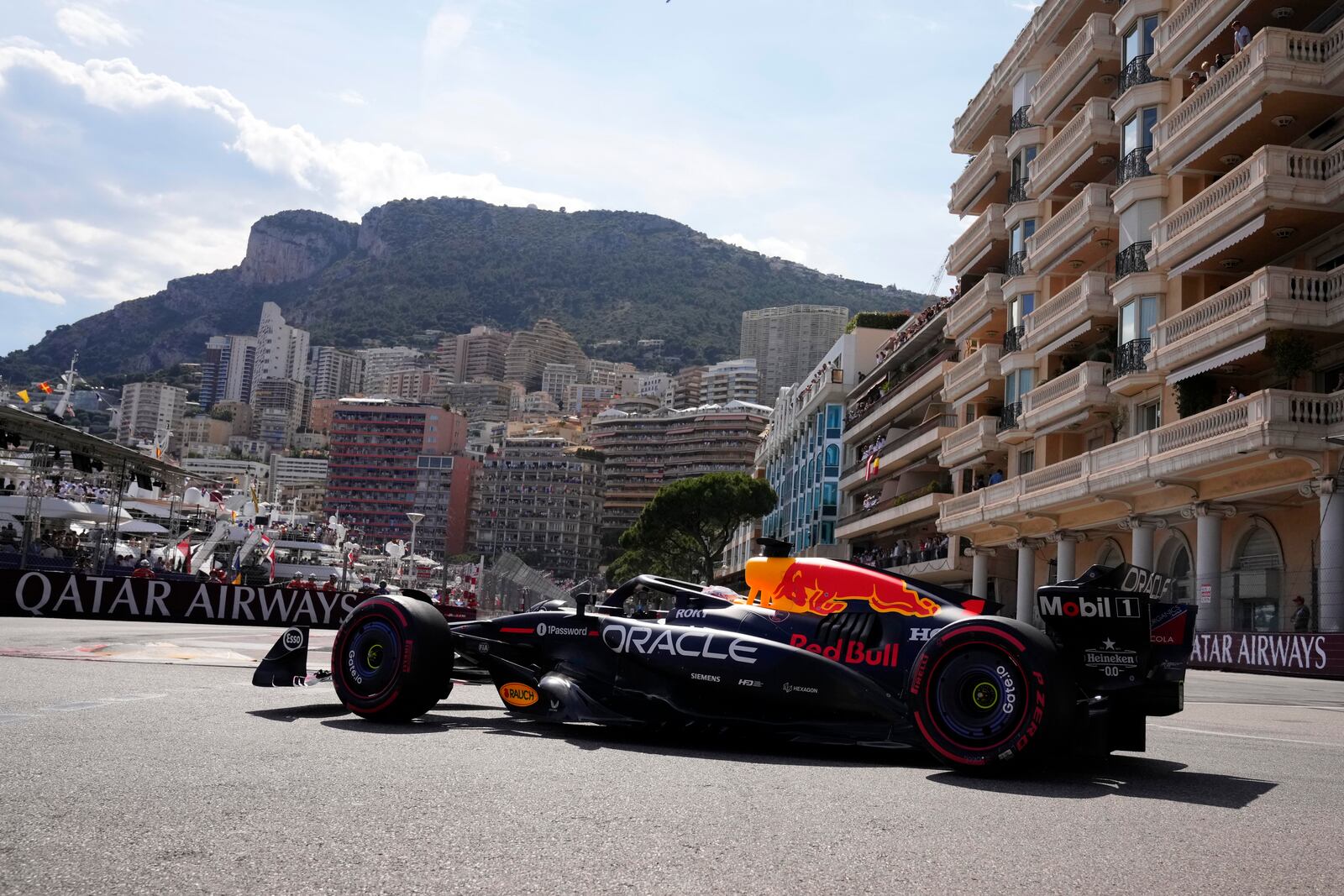 Red Bull driver Max Verstappen of the Netherlands steers his car during the qualifying session ahead of the Formula One Monaco Grand Prix race at the Monaco racetrack in Monaco, Saturday, May 24, 2025. (AP Photo/Manu Fernandez)