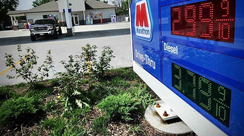 Gas drops below $3 a gallon at the Marathon gas station at Dayton-Yellow Springs Road Road and Kauffman Avenue in Fairborn Tuesday, July 4, 2023. MARSHALL GORBY/STAFF