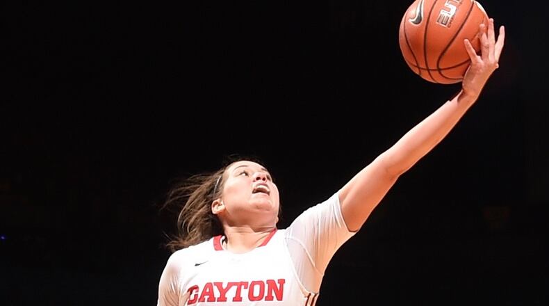 Kelley Austria finished with a game-high 19 points, five rebounds and three steals in Dayton's win over George Washington on Sunday, Jan. 8, 2017, at UD Arena. Erik Schelkun/Contributed photo