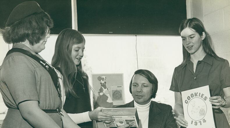 This photo from 1974 shows local Girl Scouts with Springfield Mayor Roger Baker as they offer a variety of cookies. PHOTO COUNTESY OF THE CLARK COUNTY HISTORICAL SOCIETY