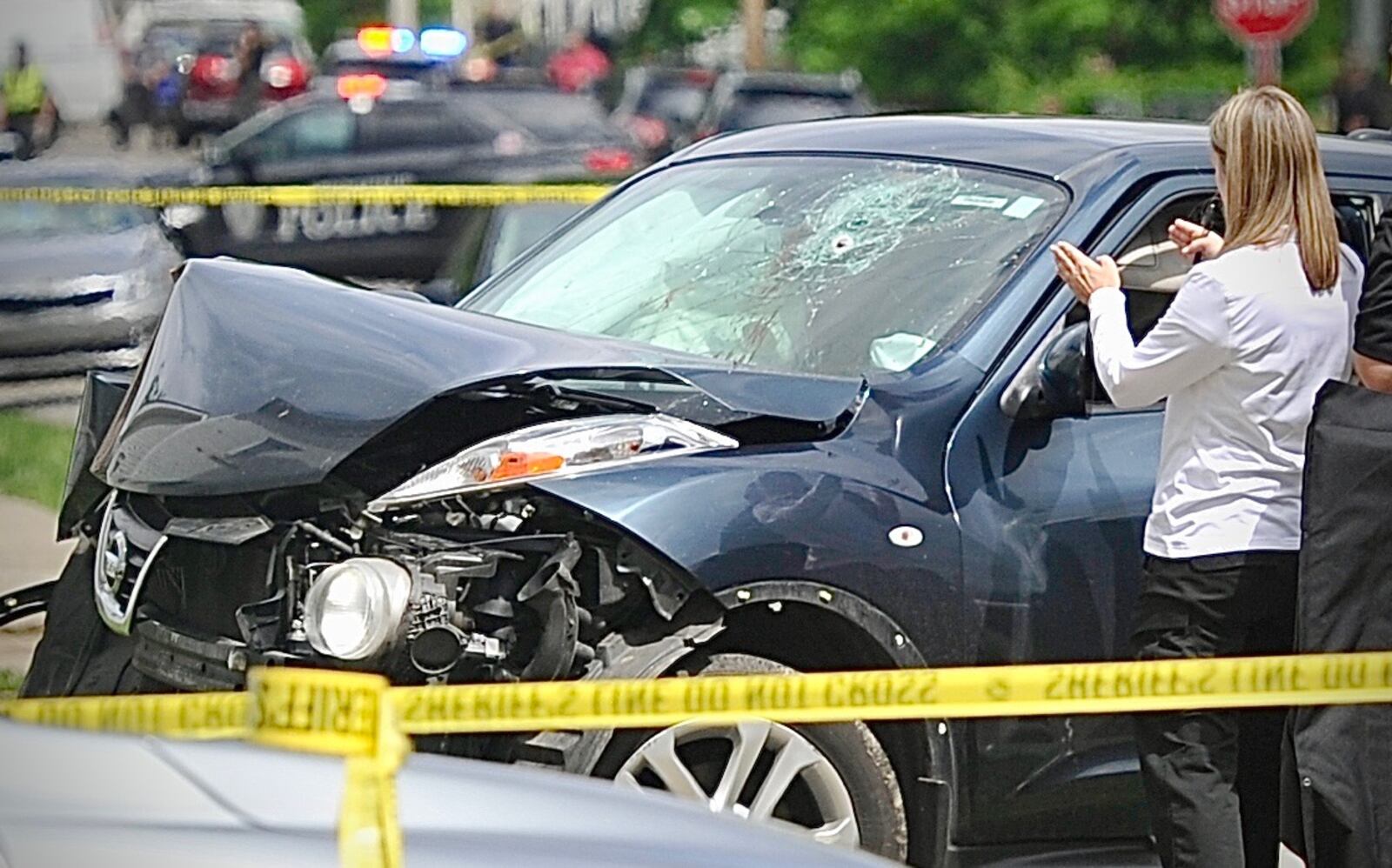 Springfield Police are investigating a crash and shooting near South Limestone Street and Euclid Avenue on Wednesday, May 14, 2025. MARSHALL GORBY/CONTRIBUTED