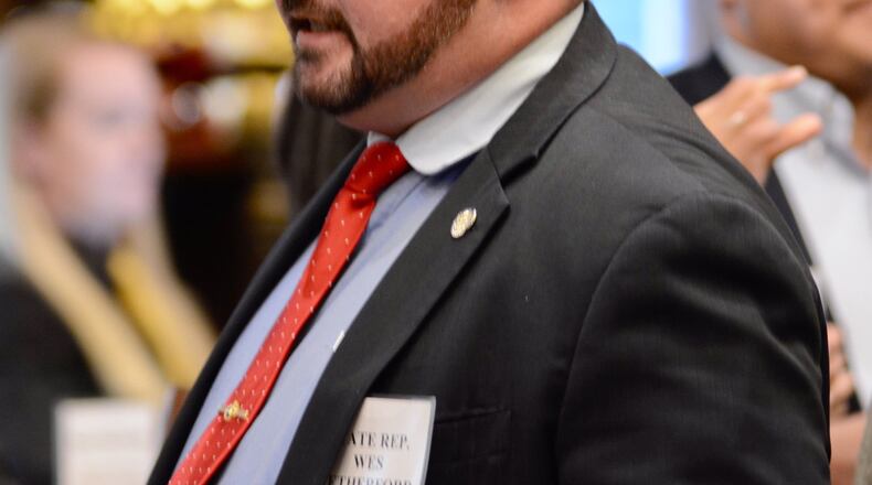Ohio Rep. Wes Retherford, R-Hamilton, during the private reception in advance of Saturday night’s Butler County GOP Lincoln Day dinner in Fairfield. Retherford was arraigned Monday morning after his arrest Sunday on suspicion of operating a vehicle while impaired and improper handling of a firearm. MICHAEL D. PITMAN/STAFF