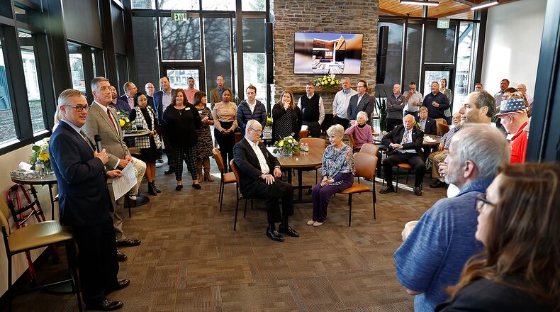 Littleton and Rue funeral home held a ribbon-cutting and open house Wednesday, March 1, 2023, for their new addition called The Landing. BILL LACKEY/STAFF