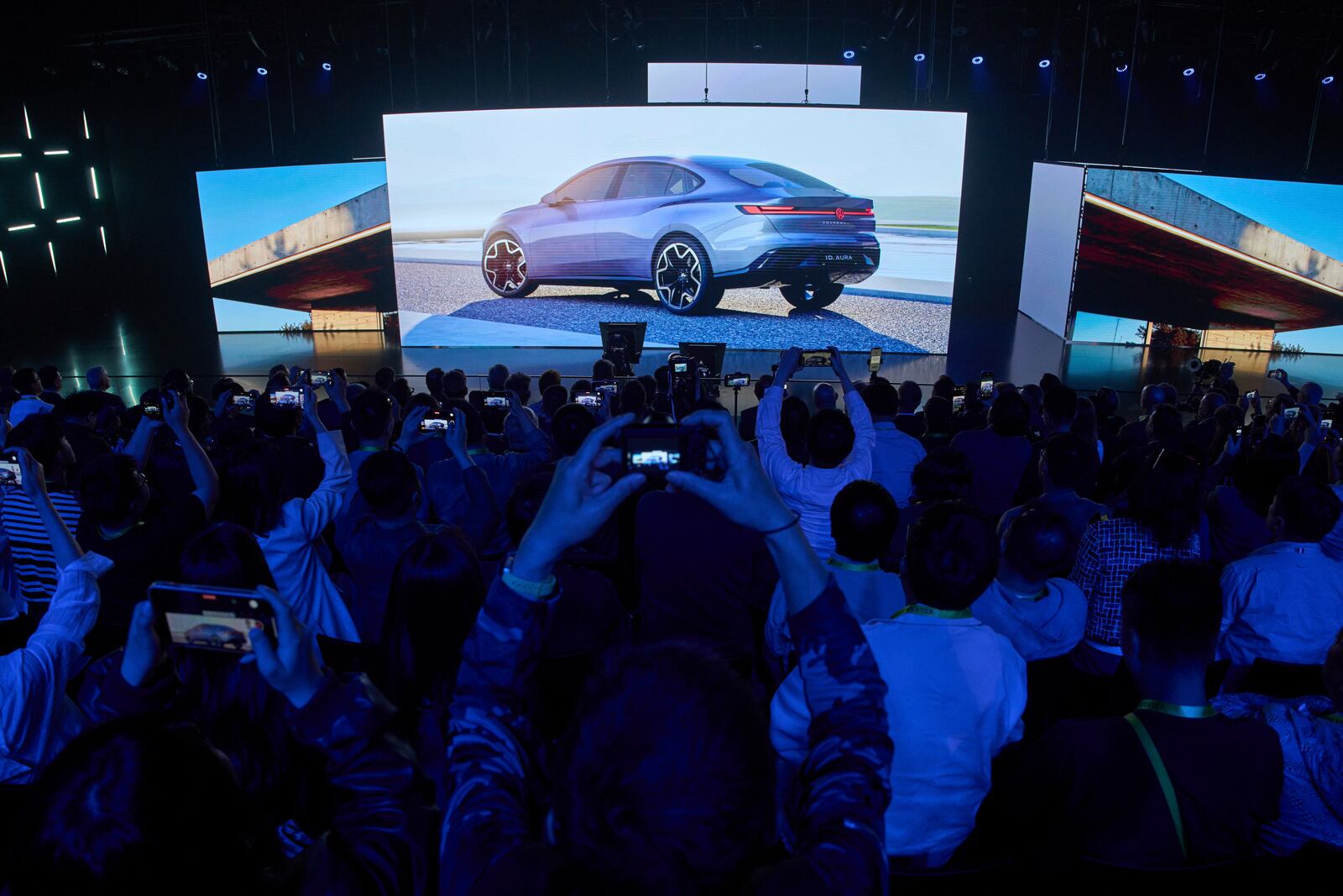 The ID Aura concept car is shown during the Volkswagen Group media night ahead of the Auto Show in Shanghai, Tuesday, April 22, 2025. (AP Photo/Ng Han Guan)