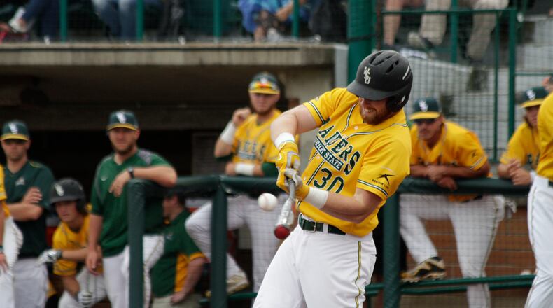 Wright State junior first baseman Gabe Snyder will try to lead the Raiders to a third consecutive Horizon League tournament championship this week in Chicago. TIM ZECHAR/CONTRIBUTED PHOTO