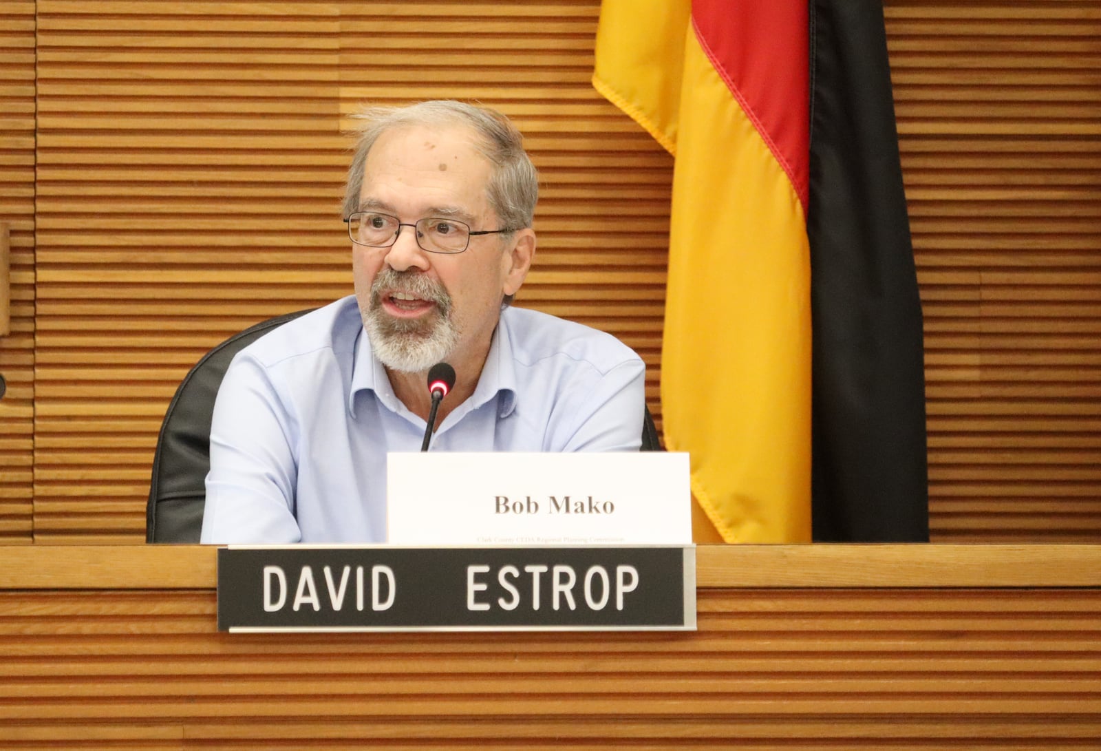 CEDA Board member Bob Mako was the sole no vote in the rezoning of land for the new Clark County jail Thursday, Nov. 6, 2025 at the City Hall Forum. JESSICA OROZCO/STAFF