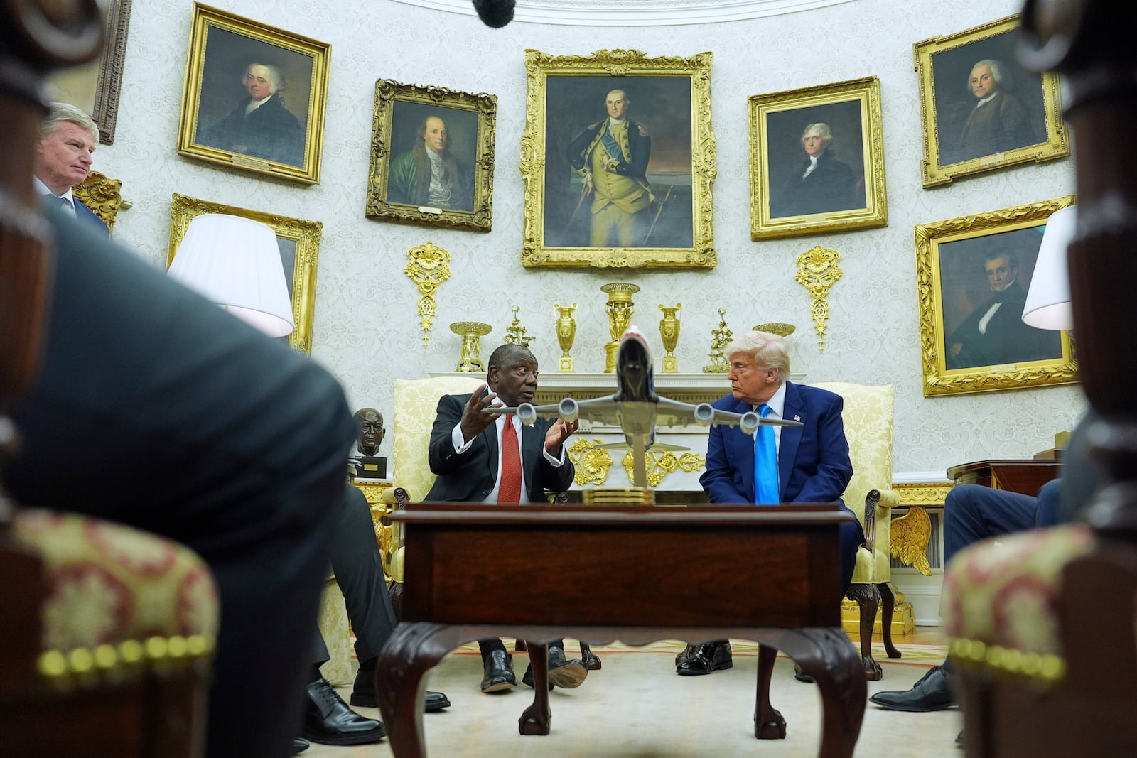 President Donald Trump meets South African President Cyril Ramaphosa in the Oval Office of the White House, Wednesday, May 21, 2025, in Washington. (AP Photo/Evan Vucci)