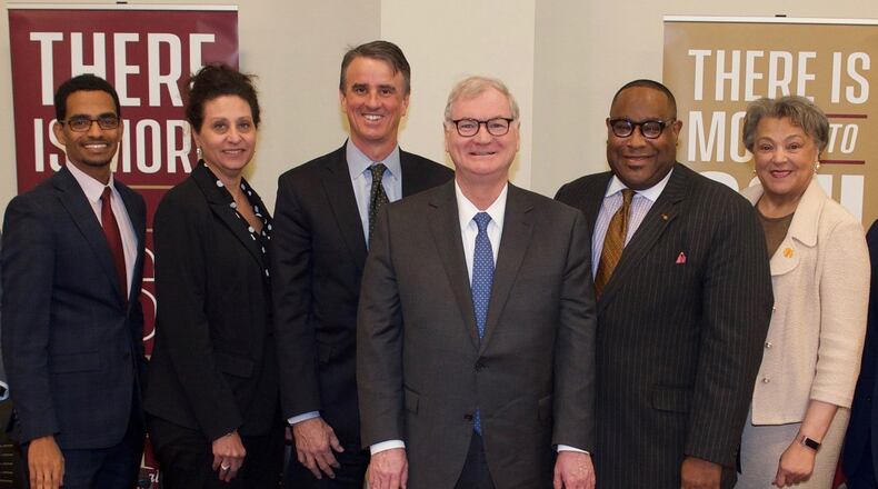 University officials sign the agreement on Thursday, November 14, to allow AFL-CIO members to earn online bachelor’s degrees from Central State University. Pictured: (L-R) Central State University Trustee Yonathan Kebede, UnionPlus President Mitch Stevens, Vice President of Eastern Gateway Community College Online and Student Affairs, Christina Wanat, Student Resource Center President Michael Perik, CSU Trustee Chairman Mark Hatcher and CSU President Cynthia Jackson-Hammond.