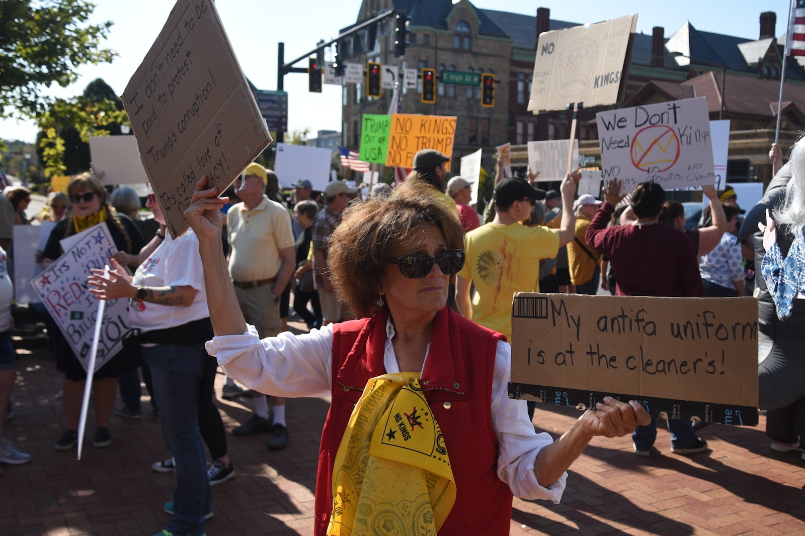 Local community members gathered for another "No Kings" rally in downtown Springfield on Saturday, Oct. 18, 2025. They gathered over continuing frustration at the administration of President Donald Trump, which protesters said they believe is moving toward authoritarianism. CONTRIBUTED