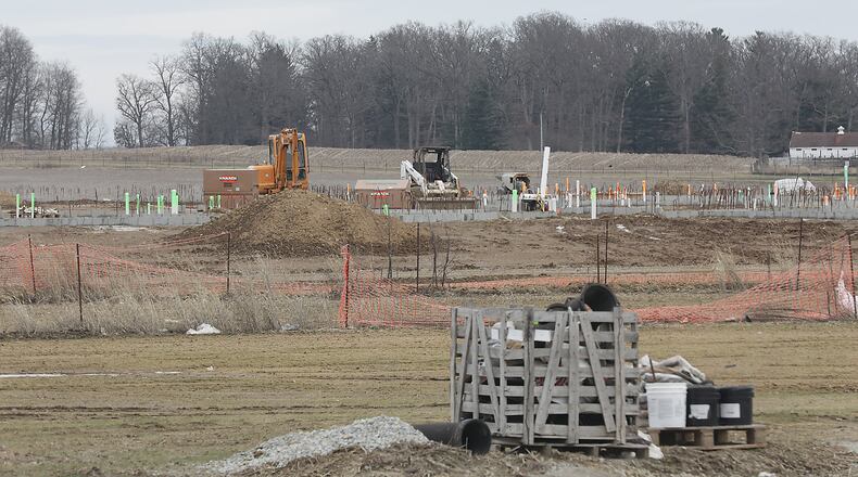 Work continues on construction of the new school in the Shawnee School District. BILL LACKEY/STAFF