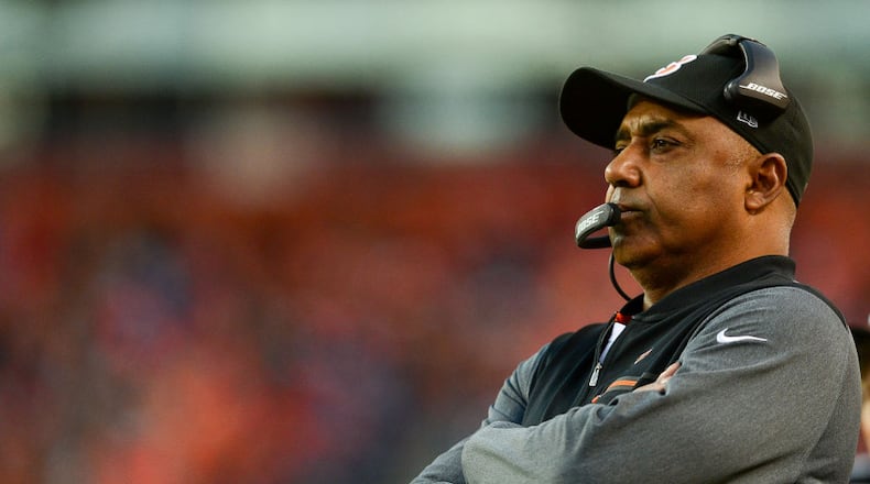 DENVER, CO - NOVEMBER 19: Head coach Marvin Lewis of the Cincinnati Bengals looks on from the sideline during a game against the Denver Broncos at Sports Authority Field at Mile High on November 19, 2017 in Denver, Colorado. (Photo by Dustin Bradford/Getty Images)