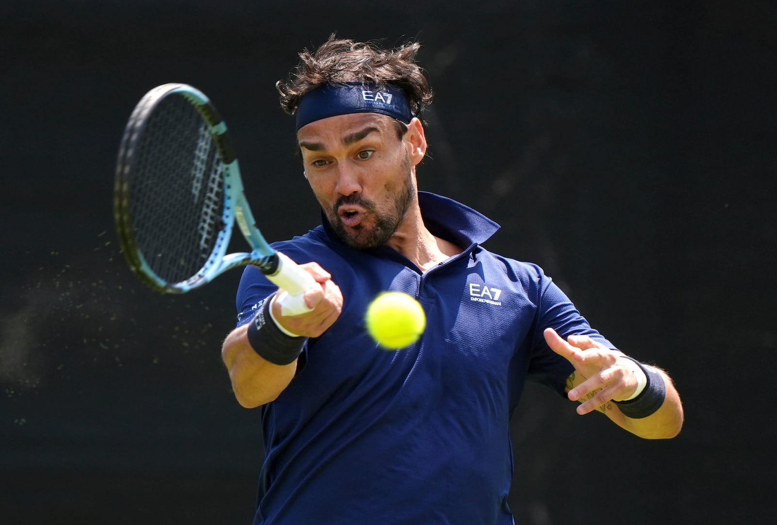 Italy's Fabio Fognini in action against Arthur Fery on day one of the Rothesay Open in Nottingham, England, Monday June 16, 2025. (Bradley Collyer/PA via AP)