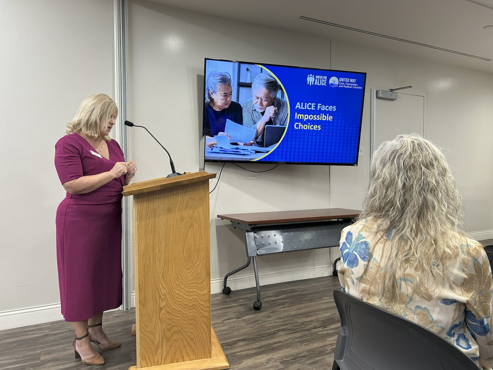 Kerry Lee Pedraza, executive director of the United Way of Clark, Champaign and Madison Counties gave a presentation during the June 25 Clark County Commission meeting on the ALICE (asset-limited, income-constrained, and employed) report. ALICE households bring in income above the federal poverty level, but less than the cost of basics in the county where they live. Brooke Spurlock/Contributed
