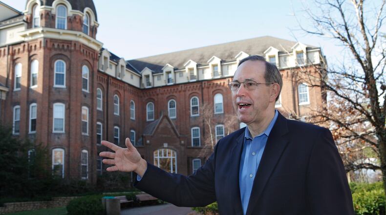 FILE - Former Ohio Gov. Bob Taft speaks during an interview on the campus of the University of Dayton on Dec. 21, 2011, in Dayton, Ohio. Taft urged state lawmakers on Monday, April 24, 2023, against advancing a measure that would make it harder to amend the state constitution or reviving August special elections to do it — calling the combination “especially bad public policy.” (Tony Jones/The Cincinnati Enquirer via AP, File)