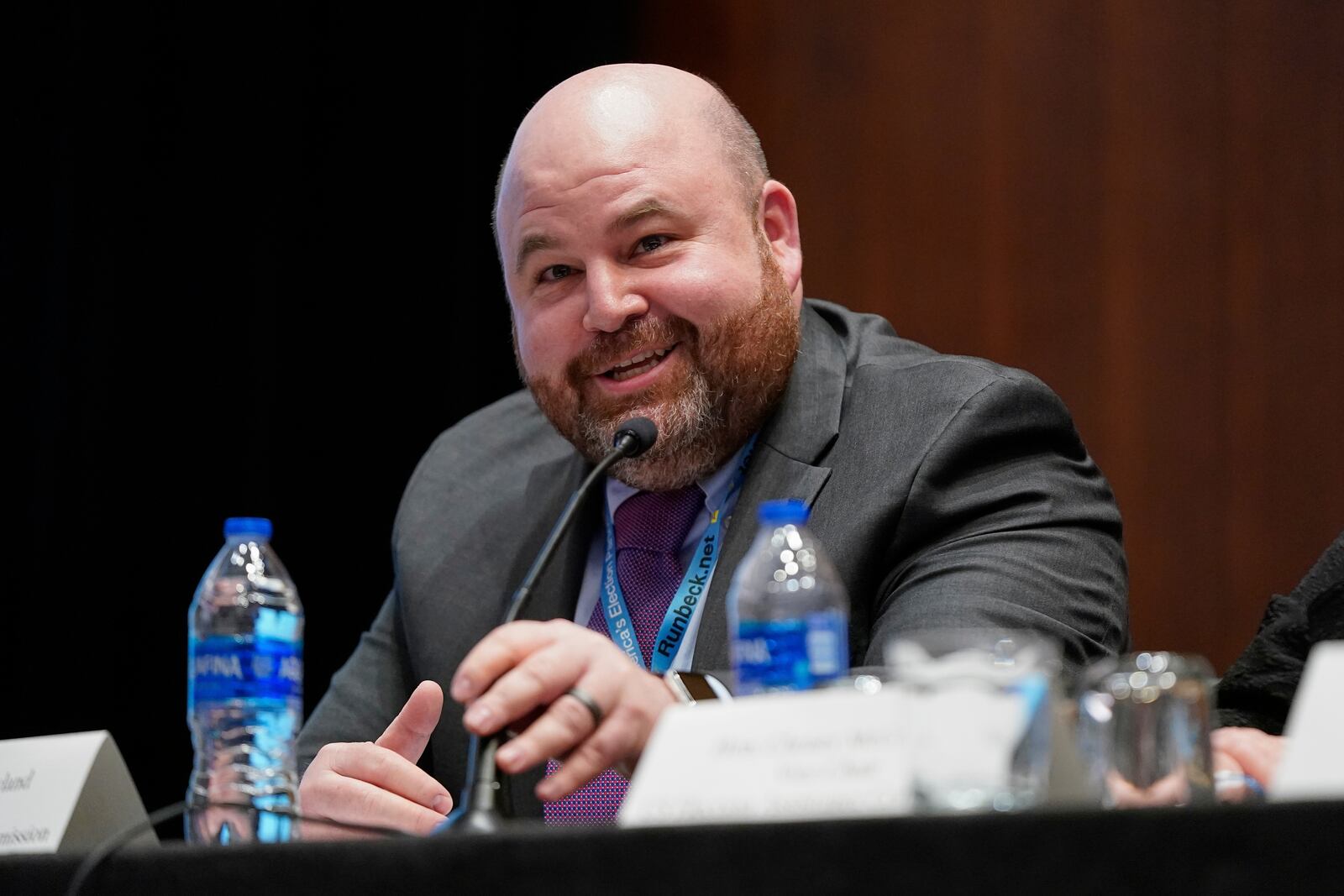 FILE - Ben Hovland, Commissioner of the U.S. Election Assistance Commission, speaks at the National Association of Secretaries of State winter meeting, Feb. 16, 2023, in Washington. (AP Photo/Patrick Semansky, File)